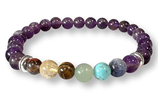 Bracelet 7 Chakras Améthyste Qualité supérieure Ø 6mm