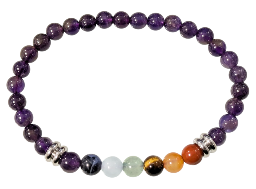 Bracelet 7 chakra amethyste Ø 6mm ---