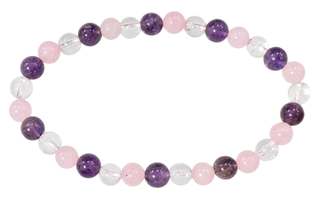 Bracelet Améthyste, Cristal de Roche, Quartz Rose Ø 6mm