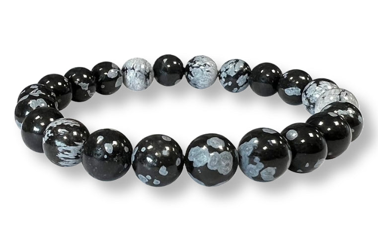 Bracelet Obsidienne Flocon de neige Ø 8mm