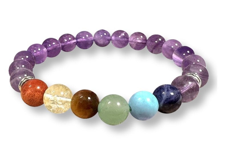 Bracelet 7 Chakras Améthyste Qualité supérieure Ø 8mm