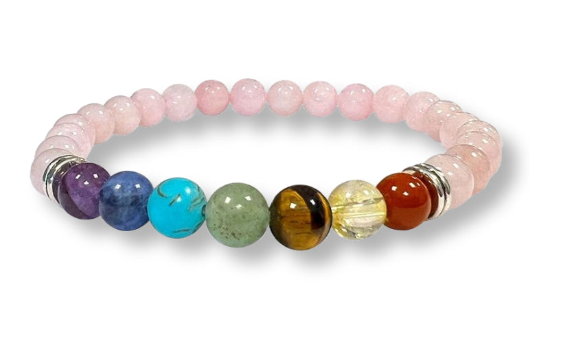 Bracelet 7 Chakras Quartz Rose Ø 6mm