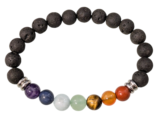 Bracelet Pierre de Lave 7 chakras Ø 8mm