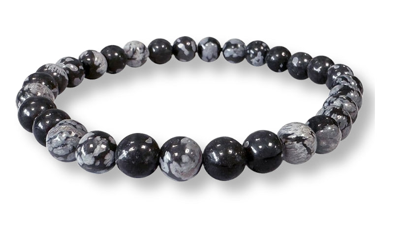 Bracelet Obsidienne Flocon de neige Ø 6mm
