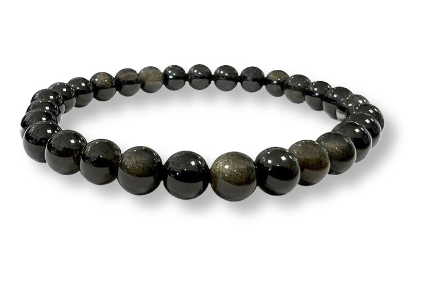 Bracelet Obsidienne noire dorée Ø 6mm