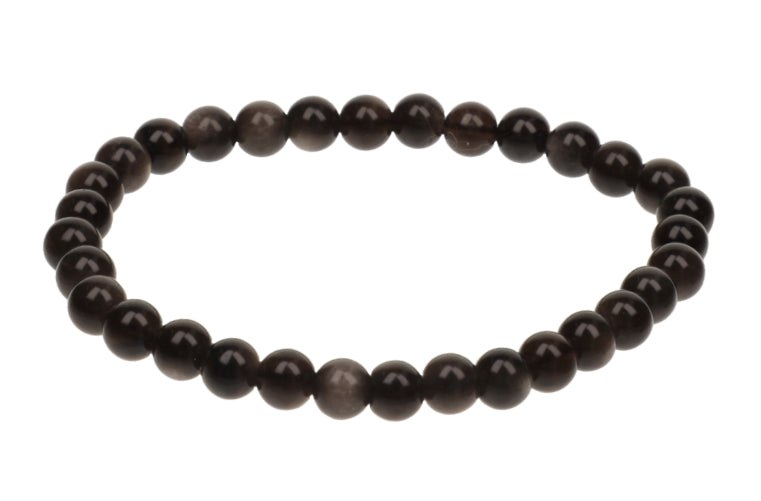 Bracelet Obsidienne Argentée 6mm