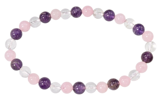 Bracelet Améthyste, Cristal de Roche, Quartz Rose Ø 6mm