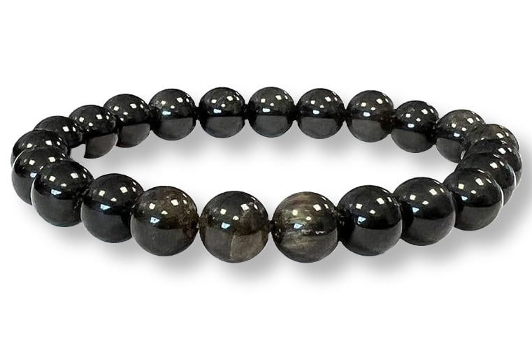 Bracelet Obsidienne noire dorée Ø 8mm