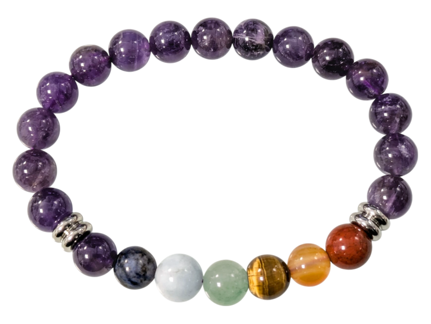 Bracelet 7 chakra améthyste Ø 8mm