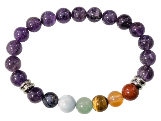 Bracelet 7 chakra améthyste Ø 8mm