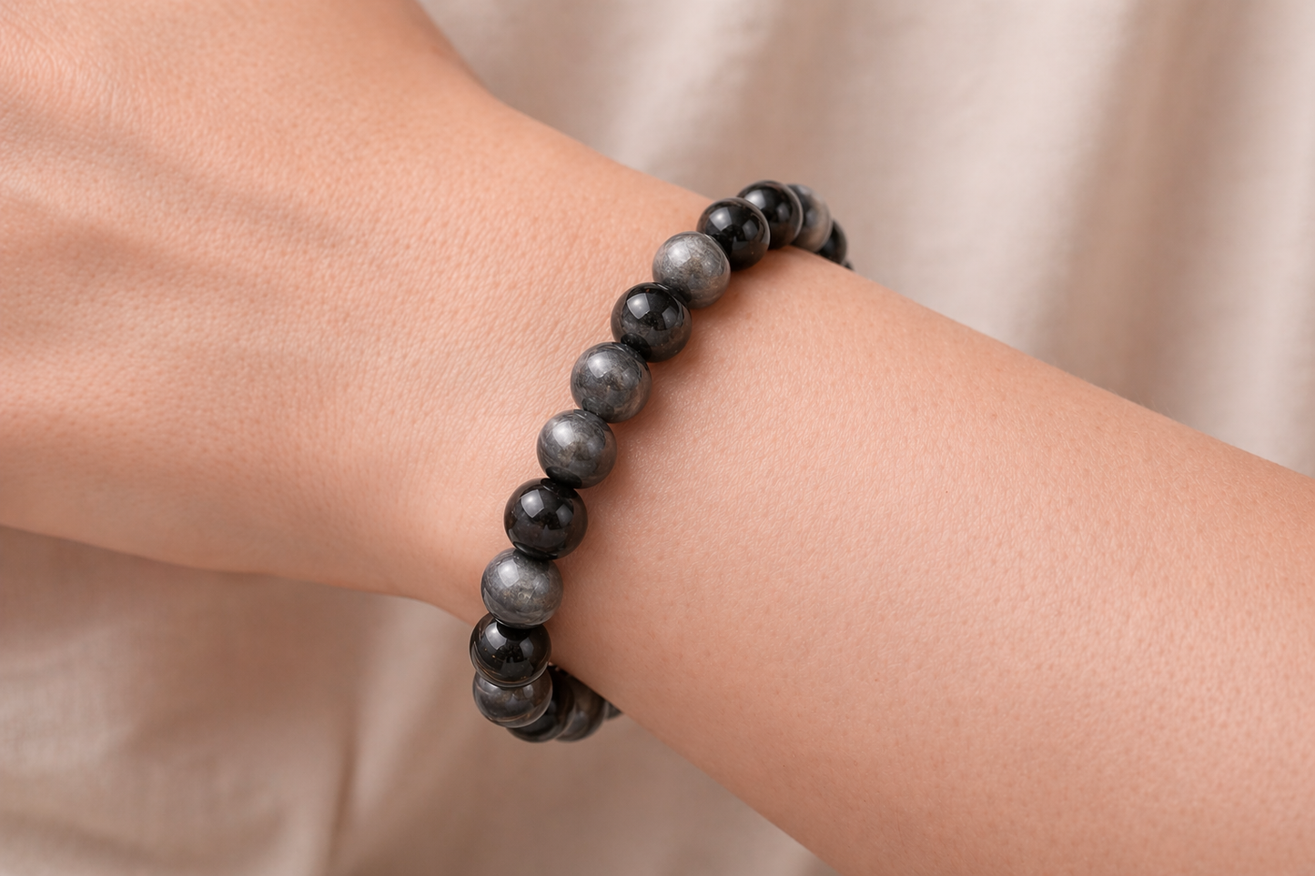 Bracelet Obsidienne argentée