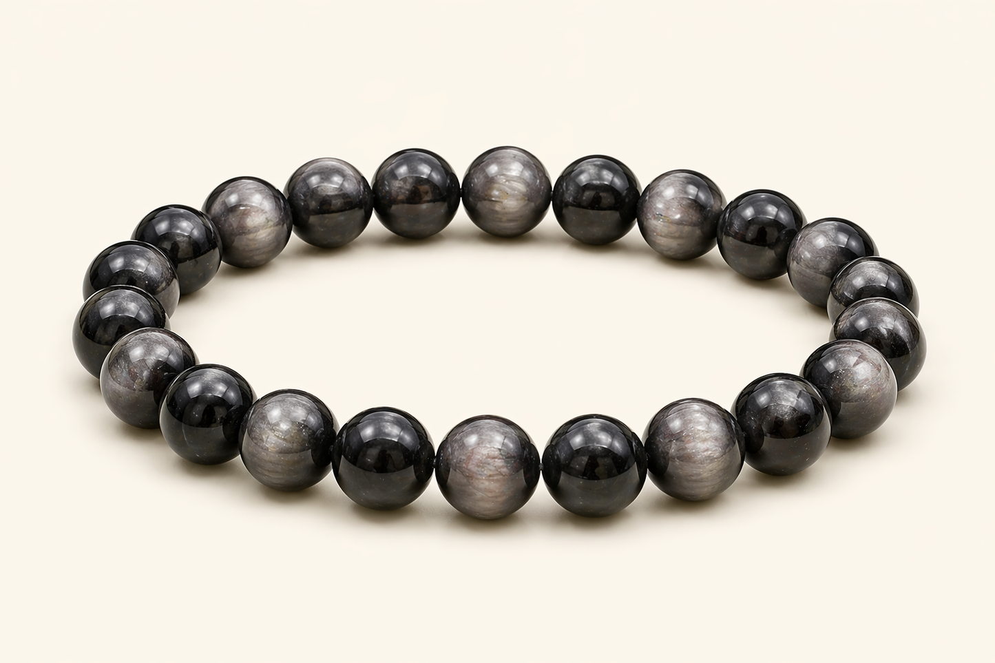 Bracelet Obsidienne argentée