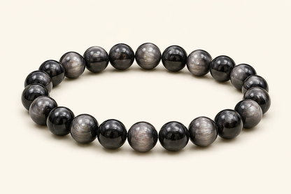 Bracelet Obsidienne argentée