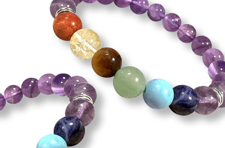 Bracelet 7 Chakras Améthyste Qualité supérieure Ø 8mm