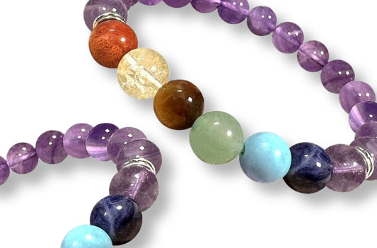 Bracelet 7 Chakras Améthyste Qualité supérieure Ø 8mm