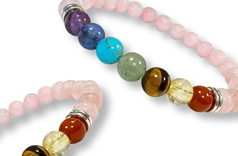 Bracelet 7 Chakras Quartz Rose Ø 6mm
