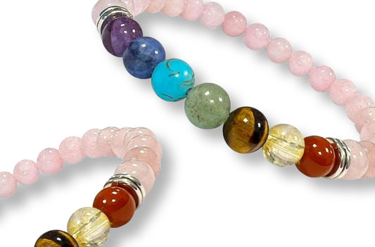 Bracelet 7 Chakras Quartz Rose Ø 6mm