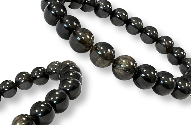Bracelet Obsidienne noire dorée Ø 8mm