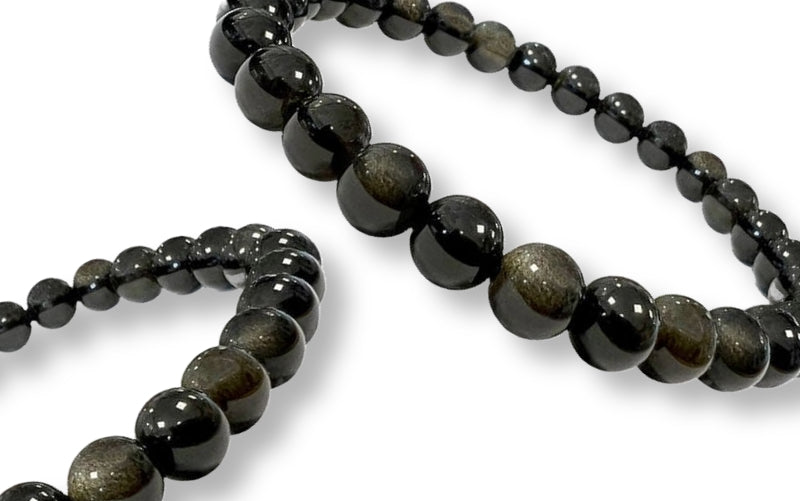 Bracelet Obsidienne noire dorée Ø 6mm