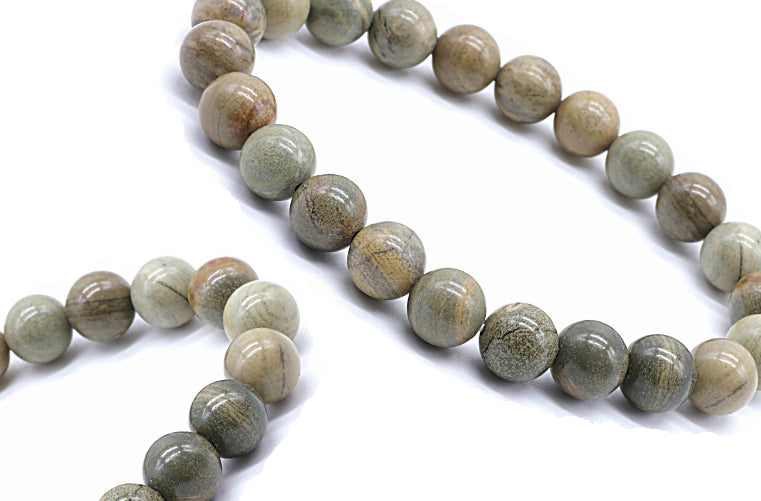 Bracelet Jaspe feuille d’argent Ø 8mm