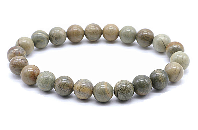 Bracelet Jaspe feuille d’argent Ø 8mm