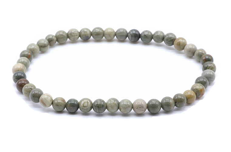 Bracelet Jaspe feuille d’argent Ø 4mm